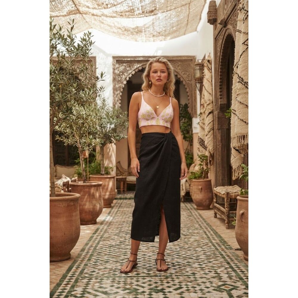 Antheris Greece NEW NWT Polyxo midi wrap skirt black size medium